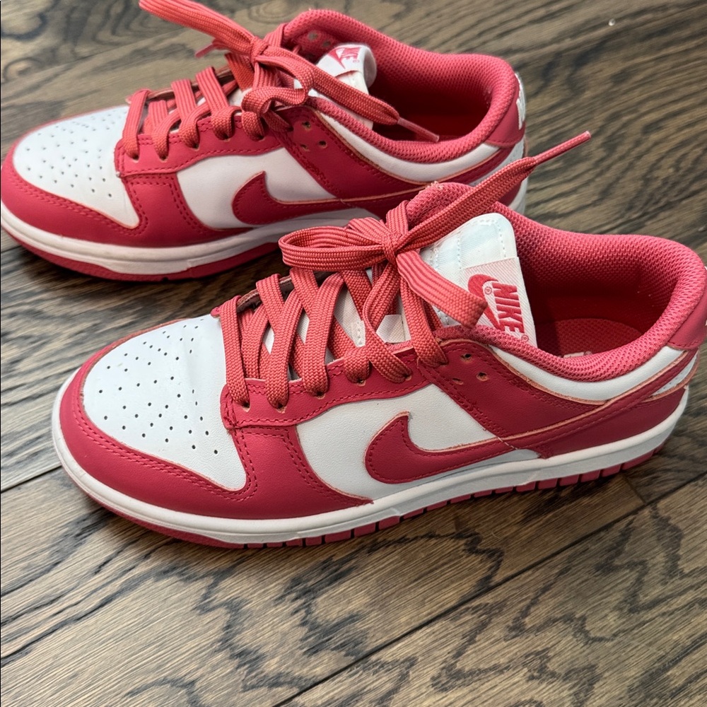 Nike dunk low sneakers. Pink and white. Size 6.